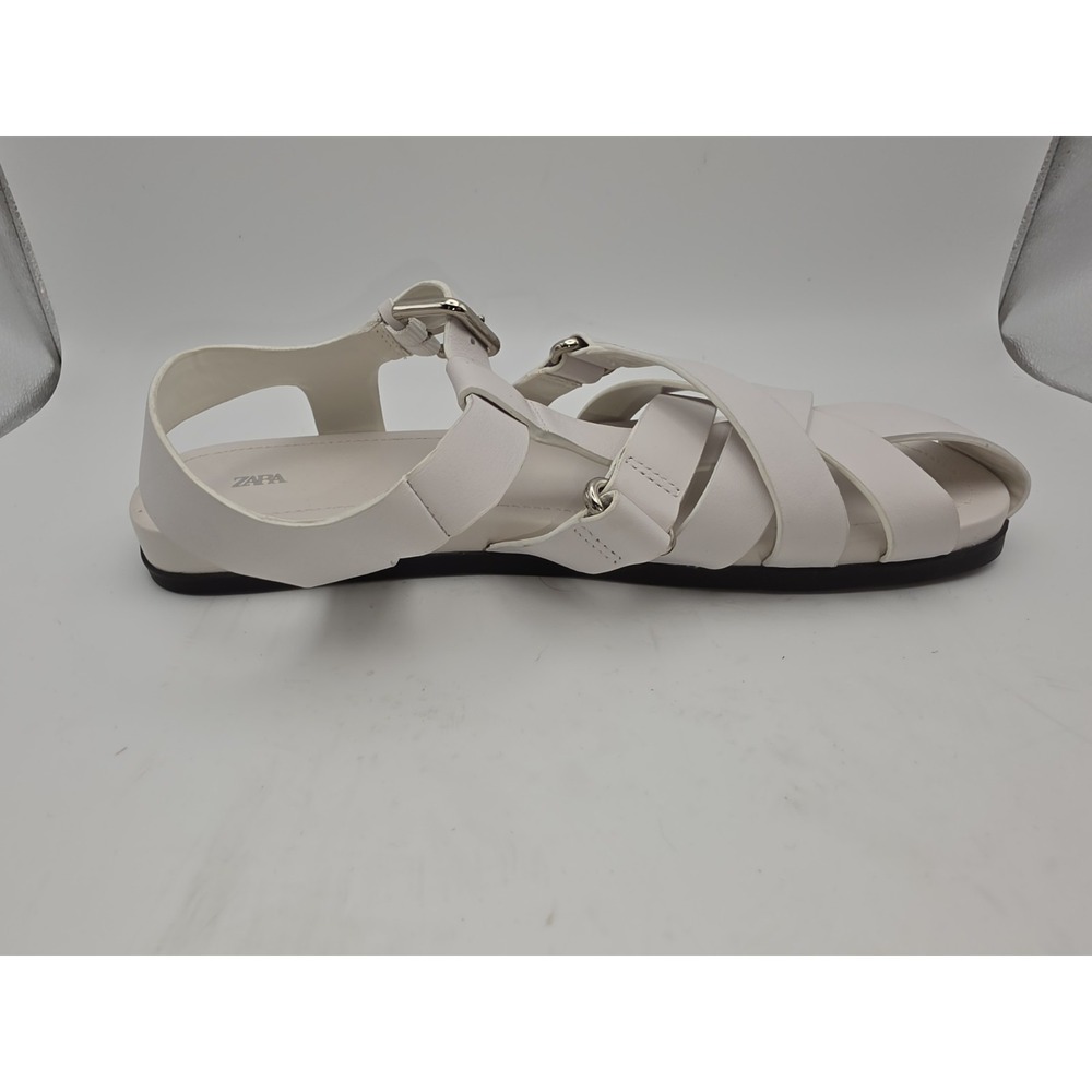 Zara White Leather Cage Fisherman Sandals Size 40 US 9 New with Tags - Picture 4 of 10